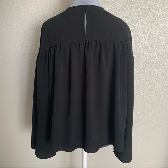 H&M Womens Black Loose fitting Flowy Studded Semi Sheer Long Bell sleeve Blouse - Picture 4 of 9